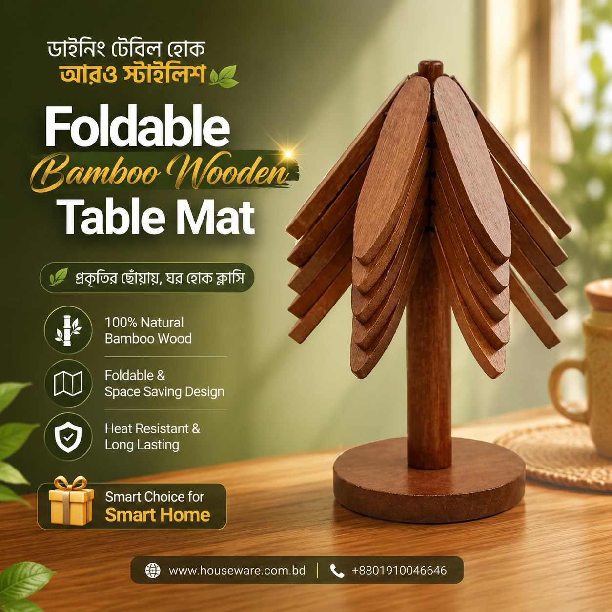 Foldable Bamboo Wooden Table Mat